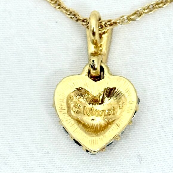 Vintage Monet Gold Tone Heart Necklace w/Crystal Rhinestones In Box - Picture 7 of 8